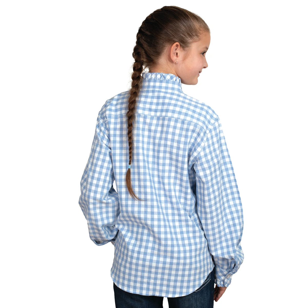 Just Country Girls Gracie Frills Full Button Print Workshirt Cornflower Blue Check