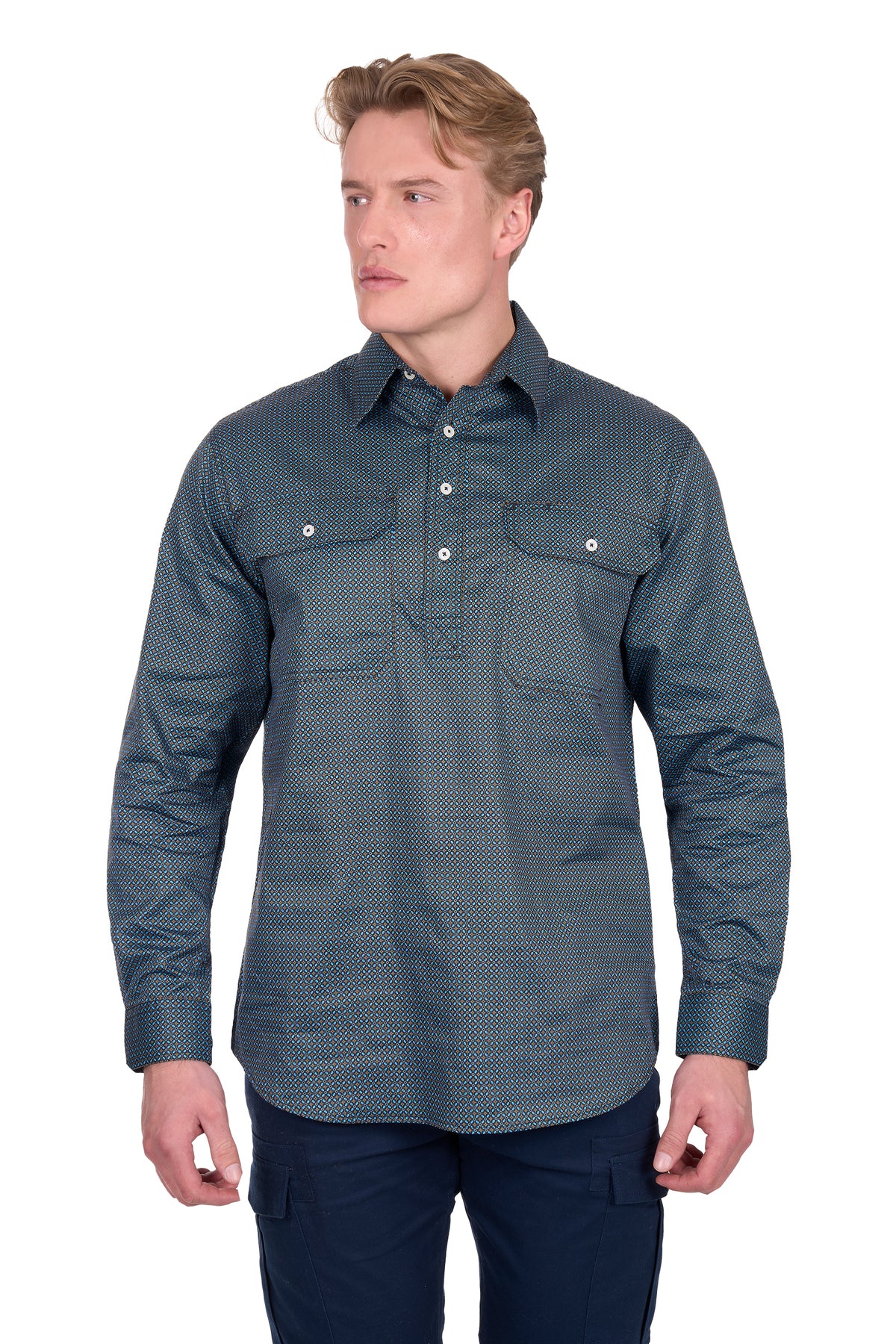 Hard Slog Mens Blake Half Button Long Sleeve Shirt