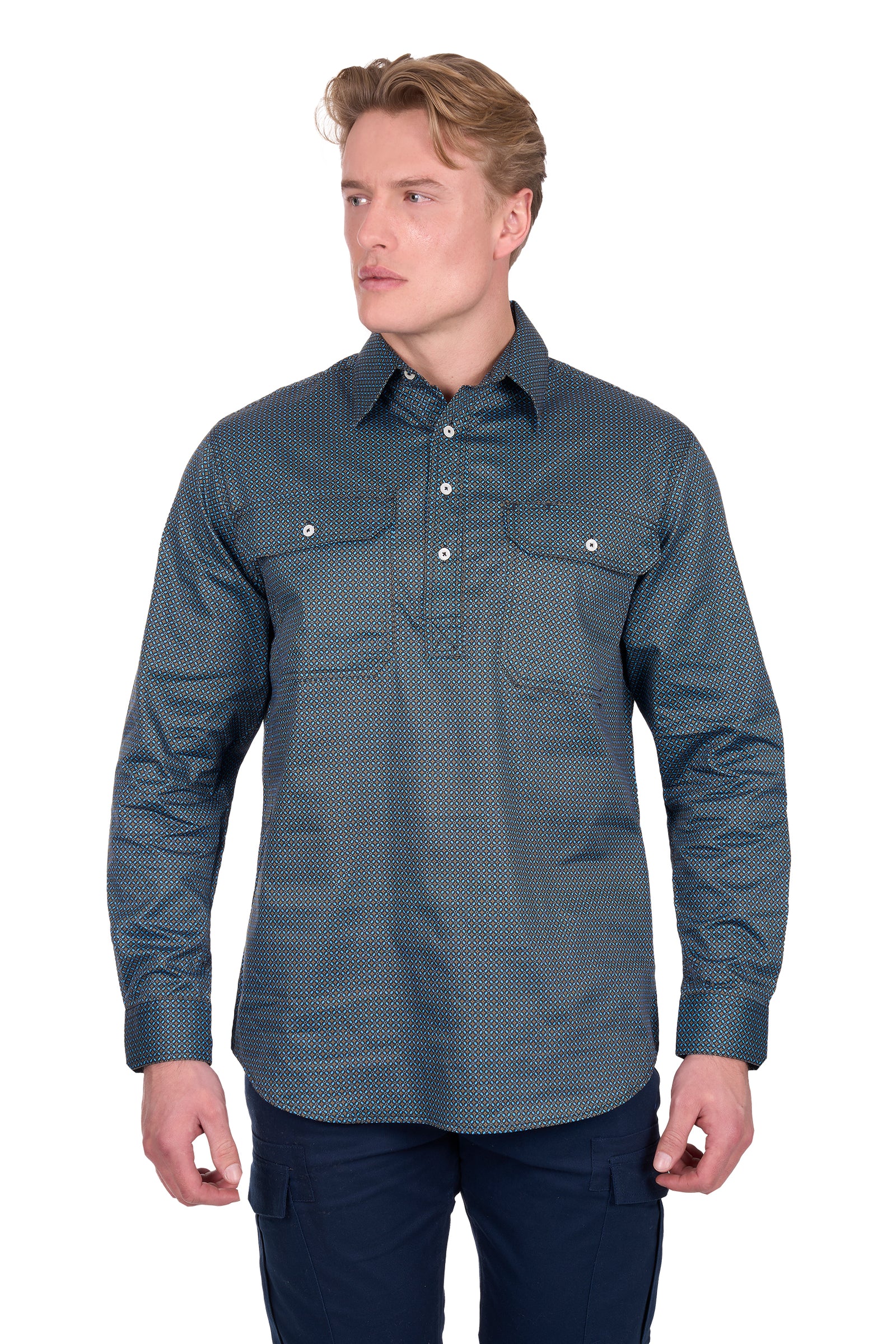 Hard Slog Mens Blake Half Button Long Sleeve Shirt