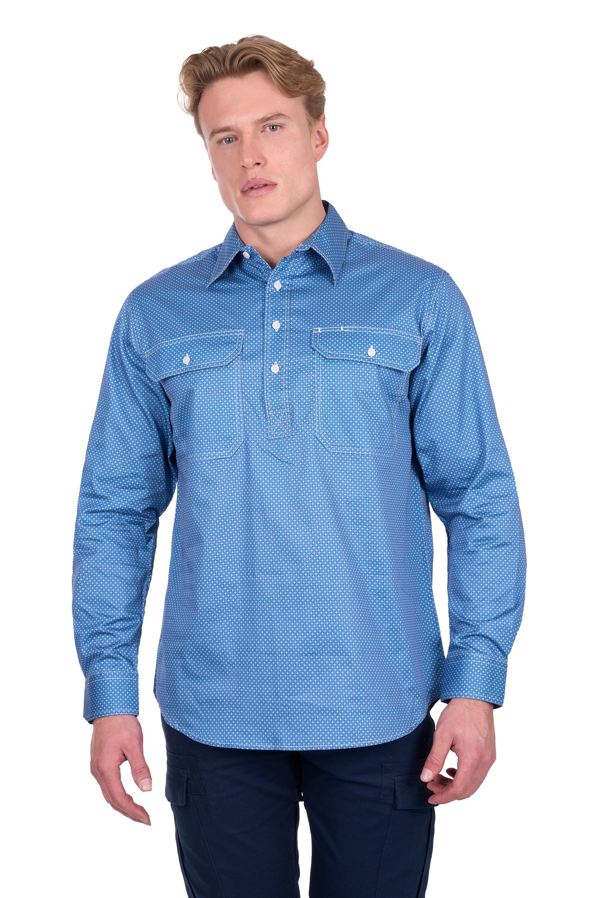 Hard Slog Mens Holden Half Button Long Sleeve Shirt