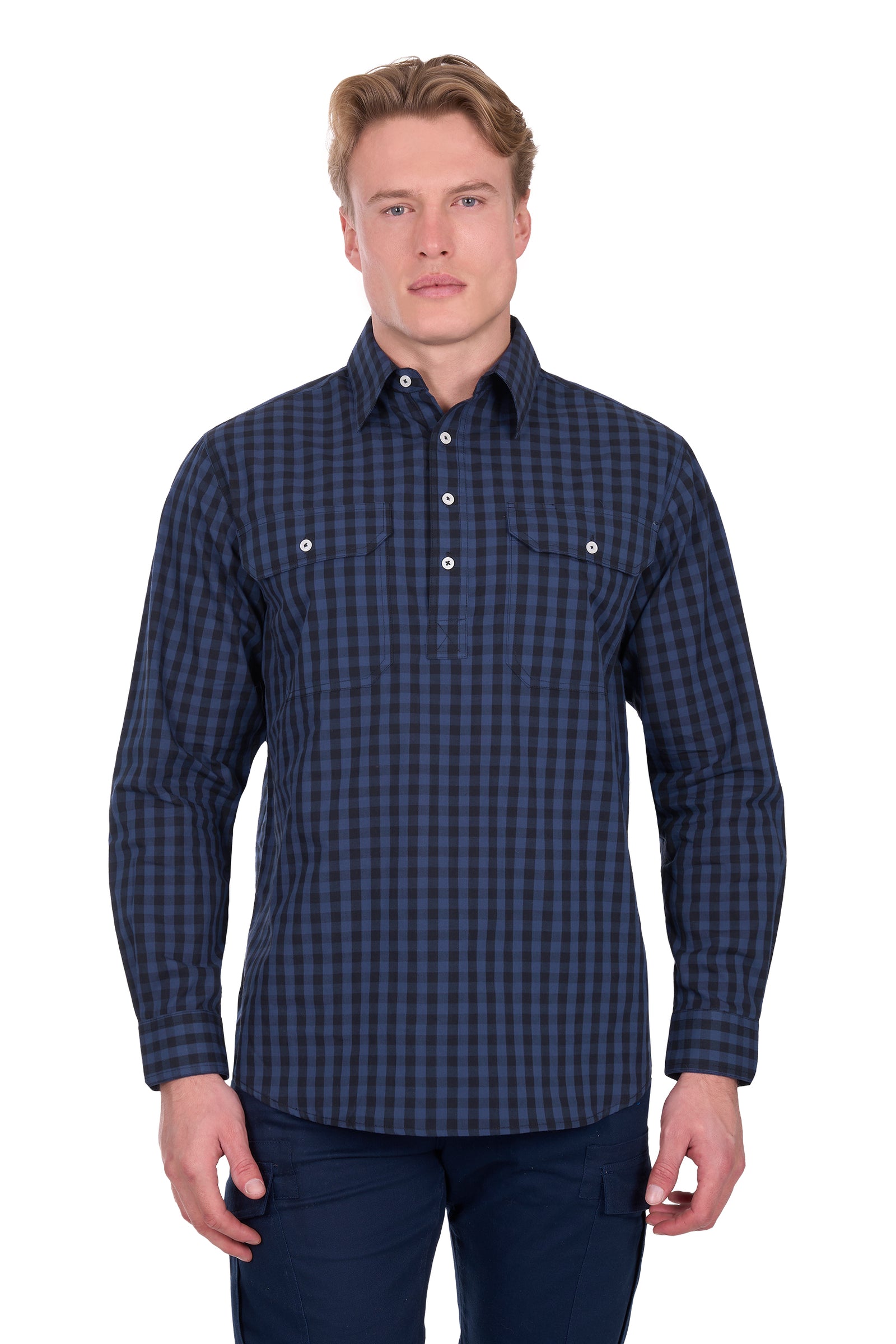 Hard Slog Mens Nash Half Button Long Sleeve Shirt