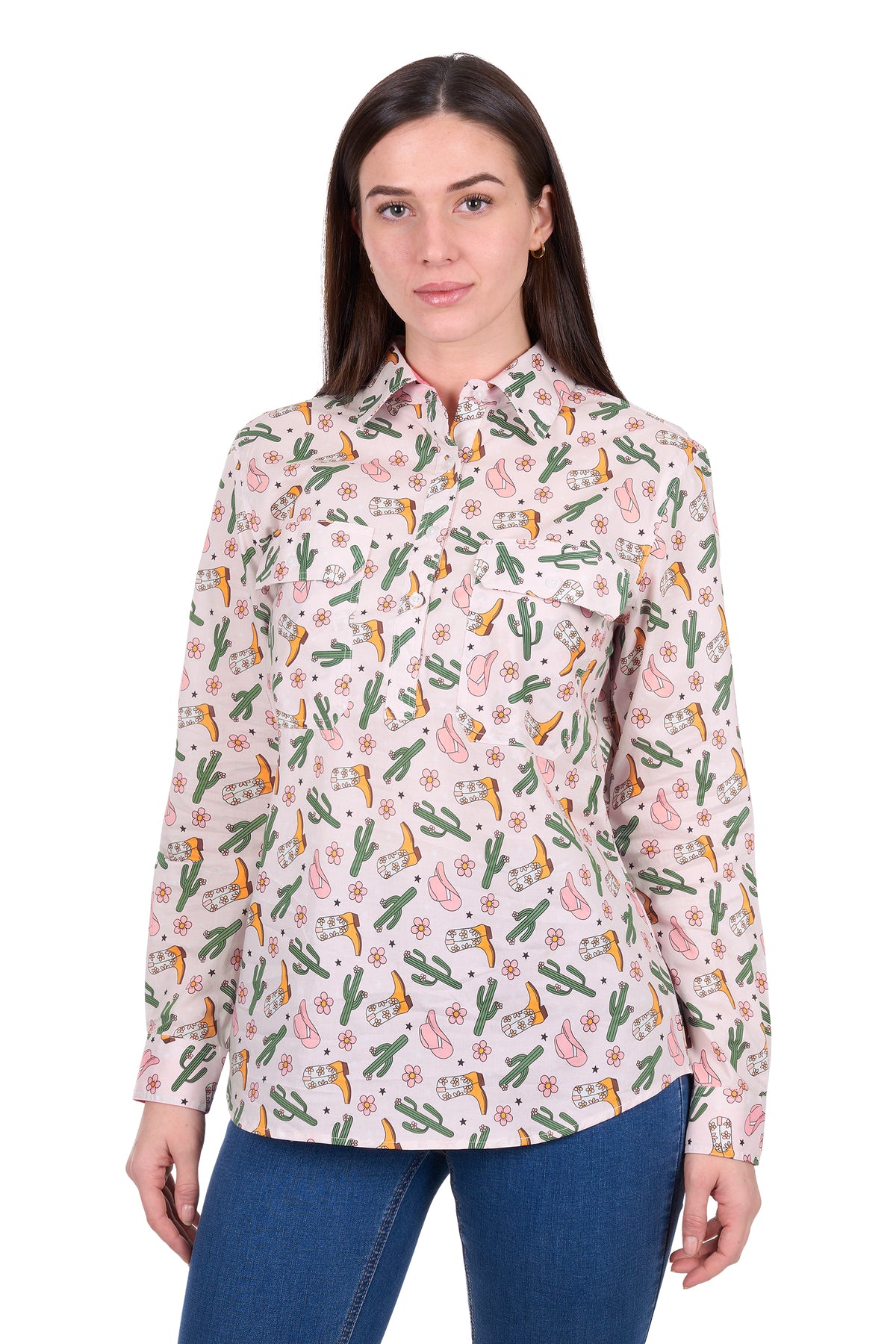 Hard Slog Wmns Cleo Half Button Long Sleeve Shirt