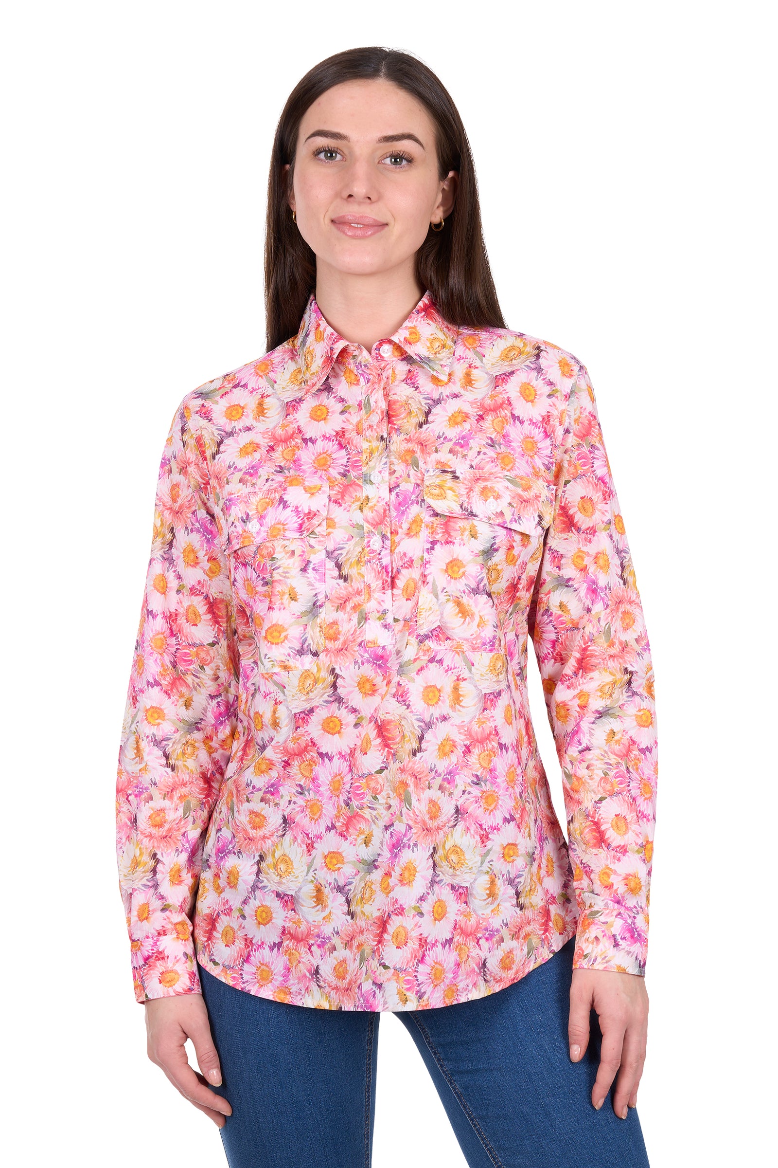 Hard Slog Wmns Samira Half Button Long Sleeve Shirt
