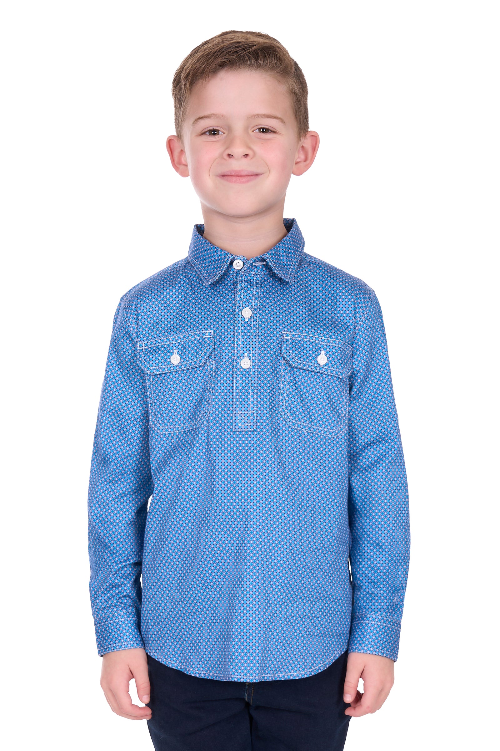 Hard Slog Kids Holden Half Button Long Sleeve Shirt