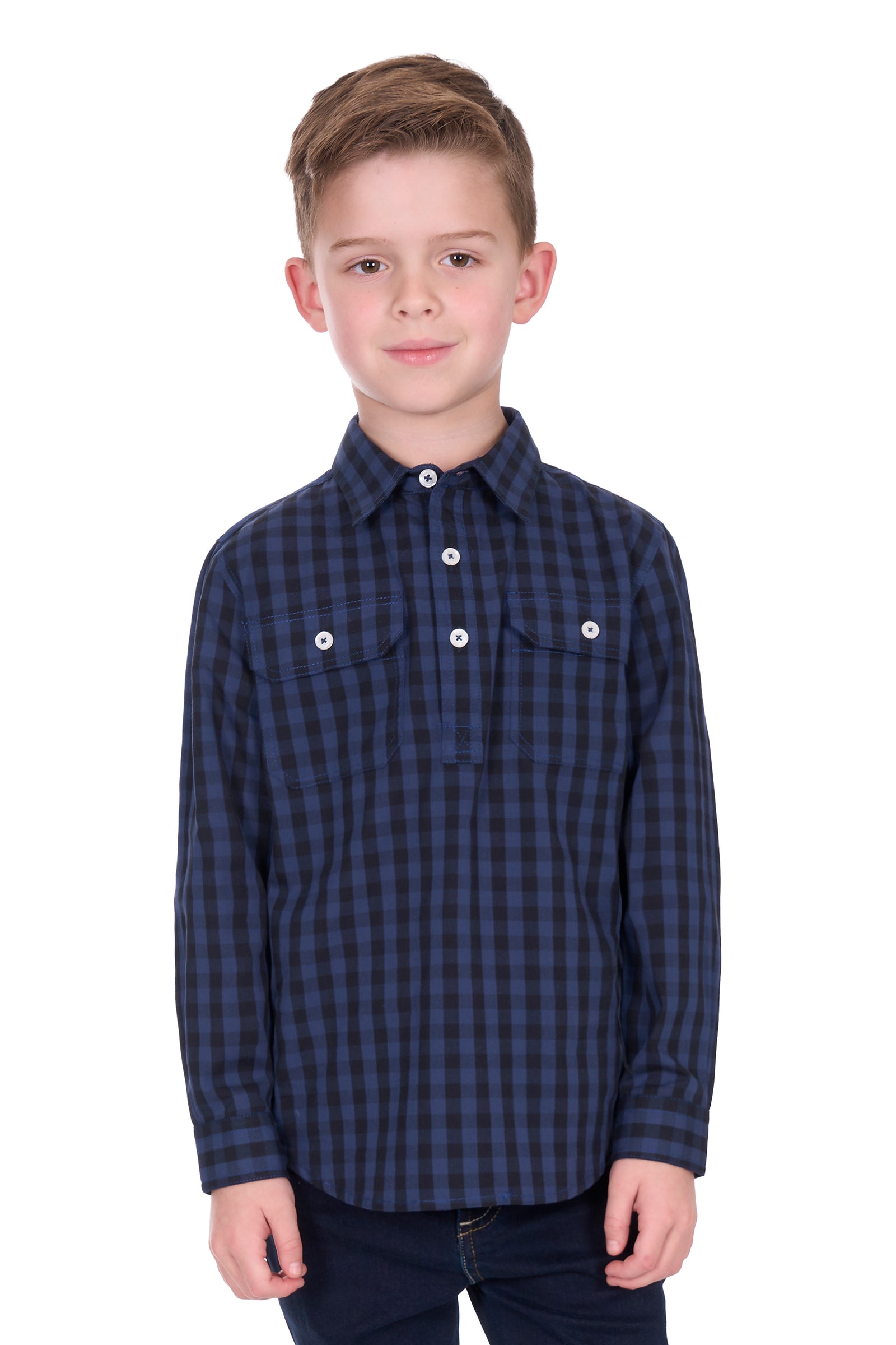 Hard Slog Kids Nash Half Button Long Sleeve Shirt