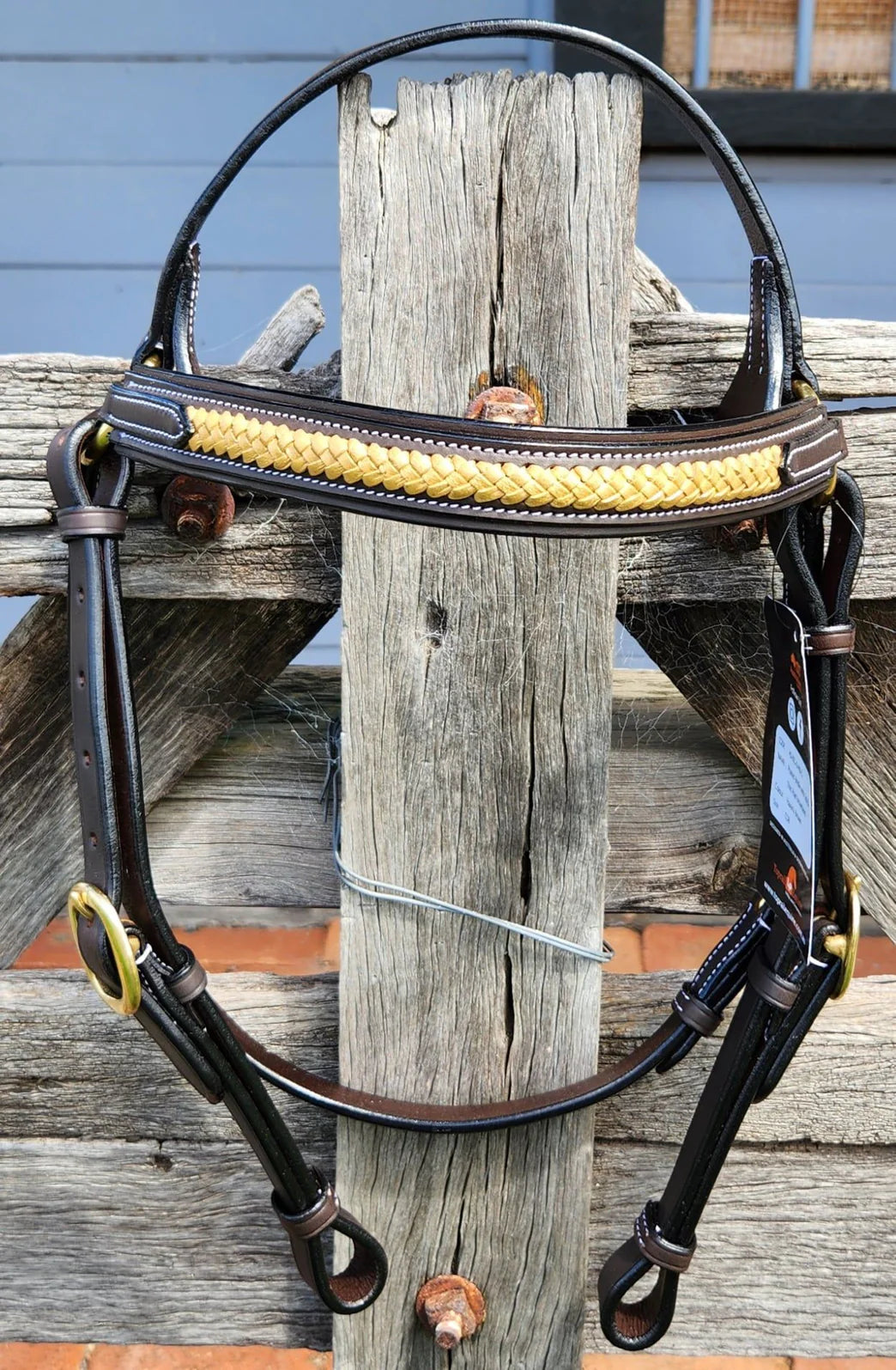Toprail Leather Show Bridle with Gold Plait