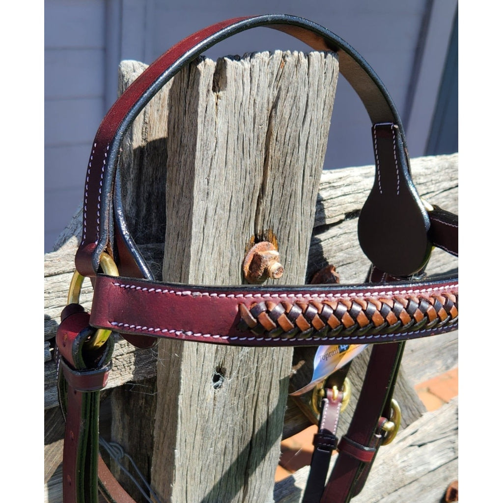 Toprail Bridle With Raised Plait Leather Dark Oil
