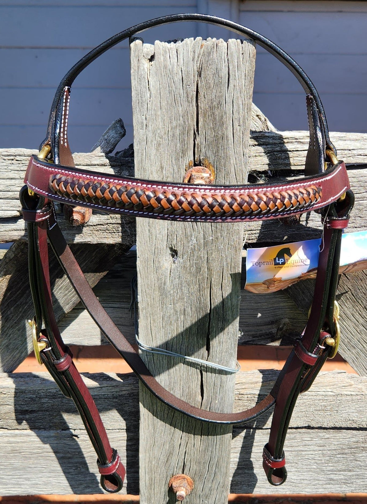 Toprail Bridle With Raised Plait Leather Dark Oil