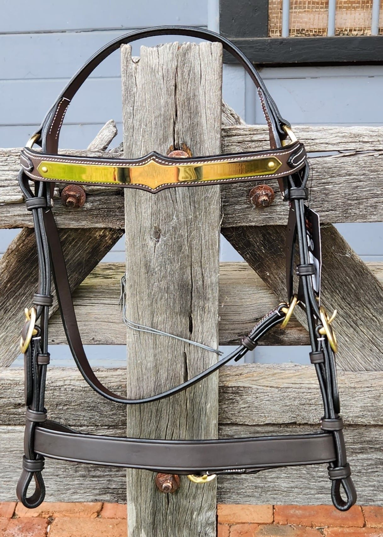 Toprail Diamond Show Brass Plated Leather Bridle with no Plait