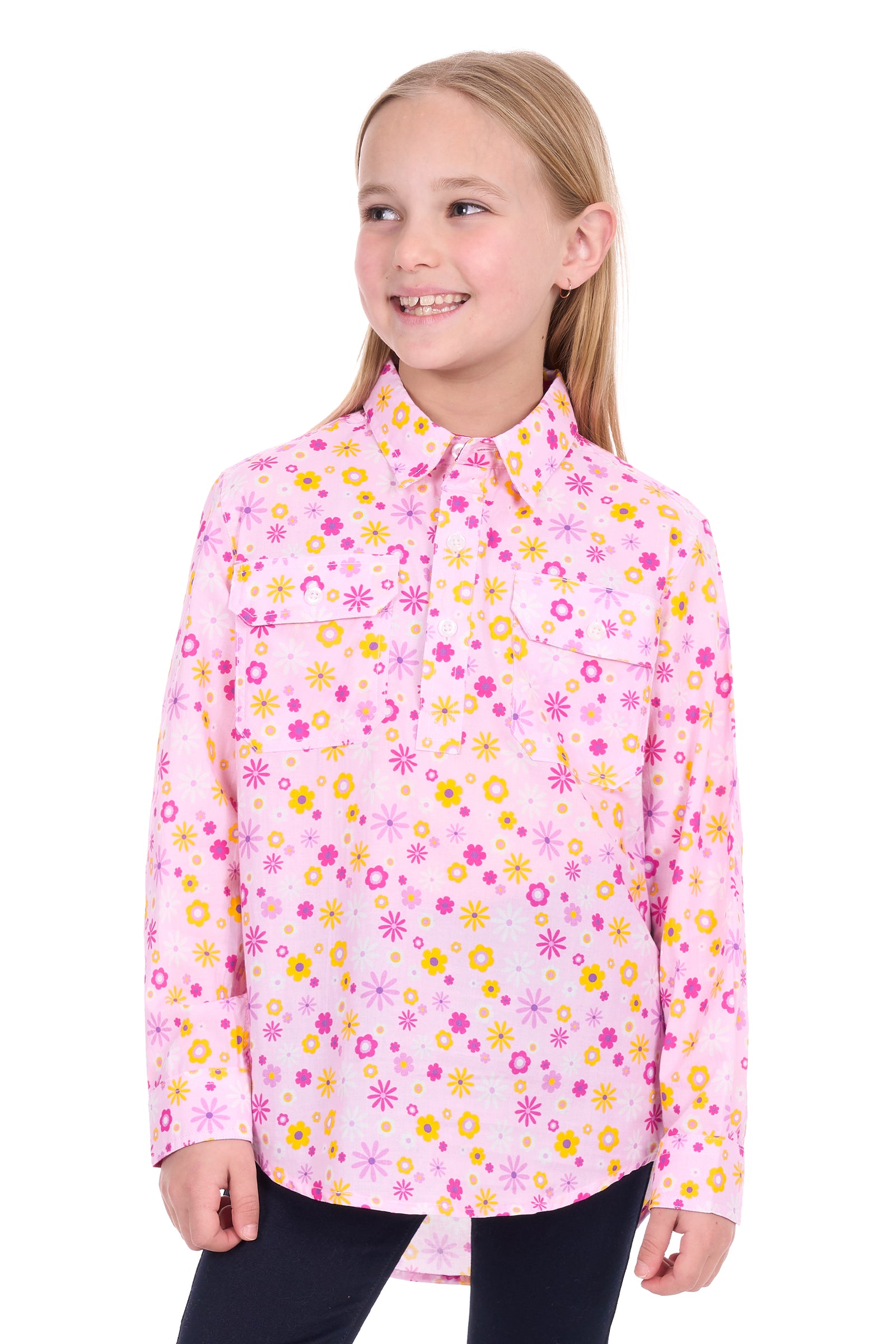 Hard Slog Kids Daisy Half Button Long Sleeve Shirt | Country Clothing - GIrls Shirt | Saddleworld Ipswich