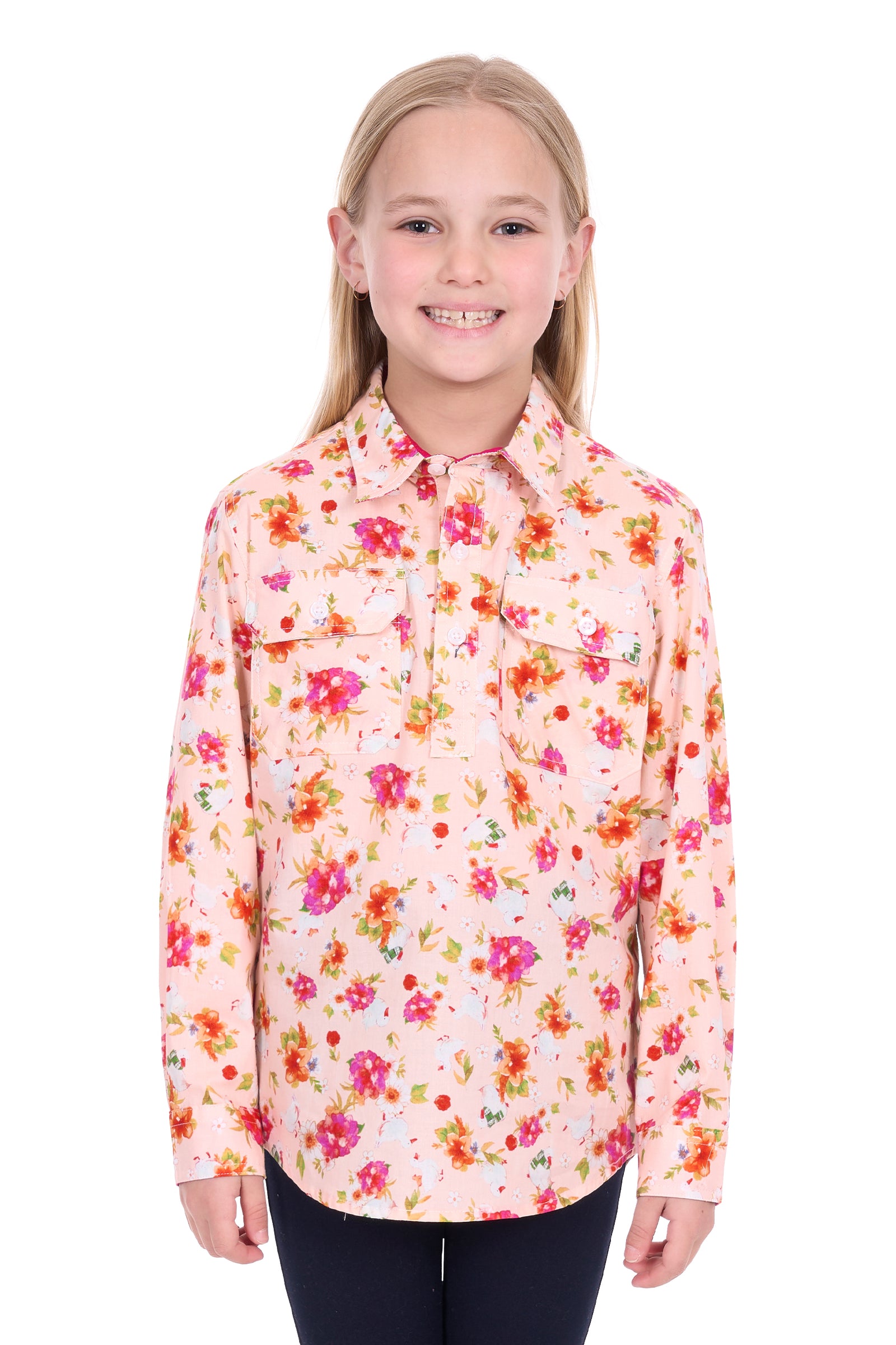 Hard Slog Kids Lily Half Button Long Sleeve Shirt