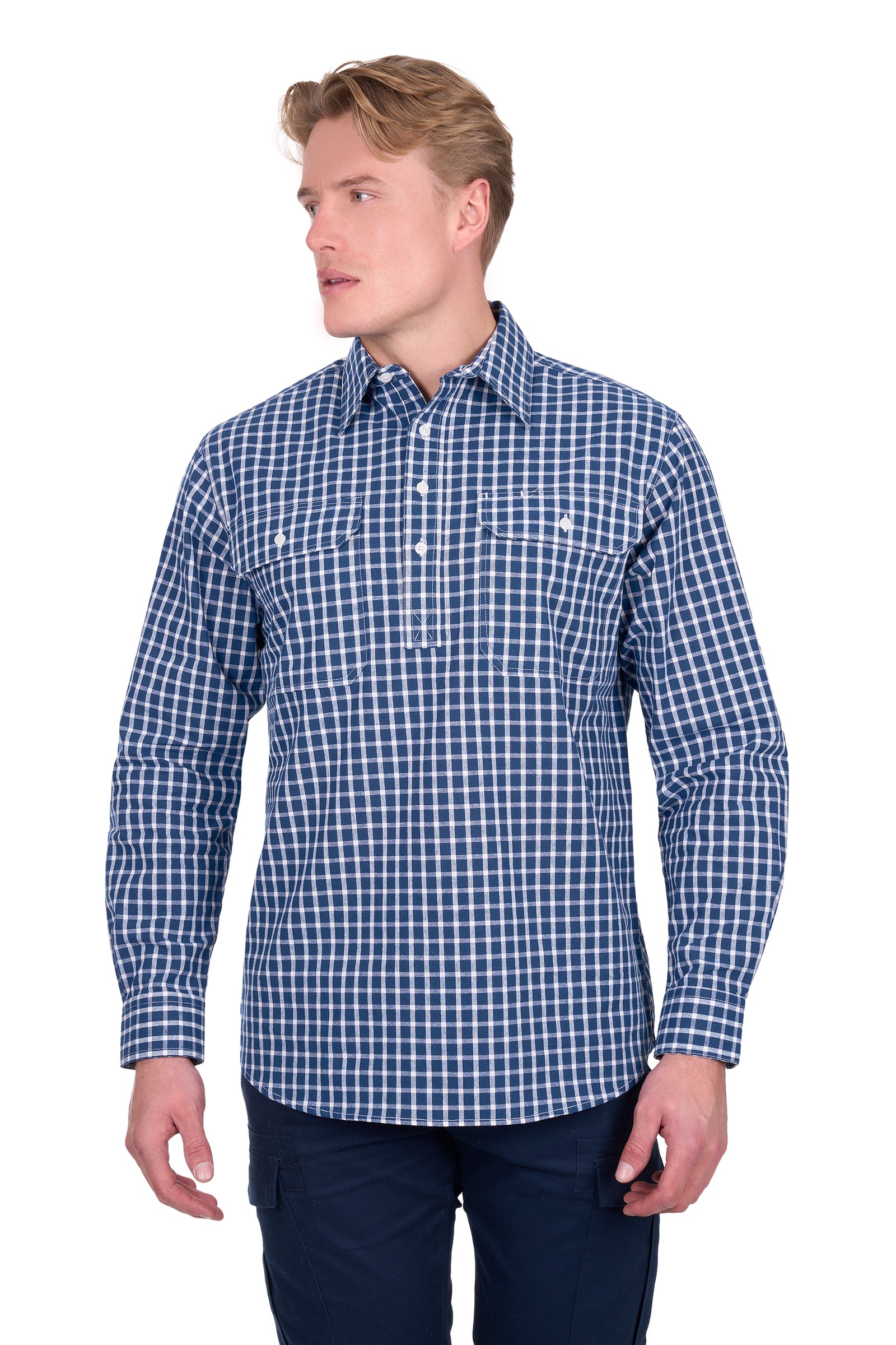 Hard Slog Mens Alden Half Button Long Sleeve Shirt | Country Clothing - Mens Shirt | Saddleworld Ipswich