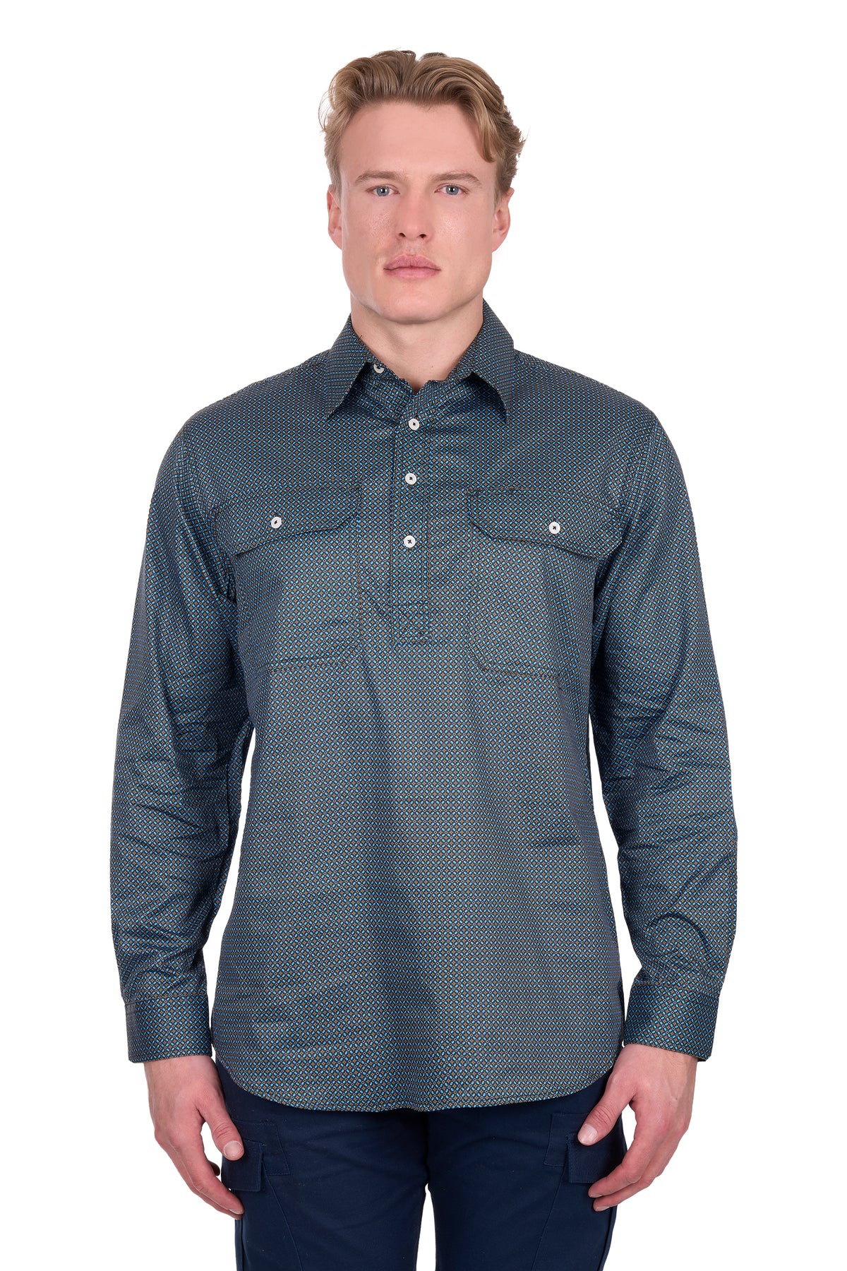 Hard Slog Mens Blake Half Button Long Sleeve Shirt | Country Clothing - Mens Shirt | Saddleworld Ipswich