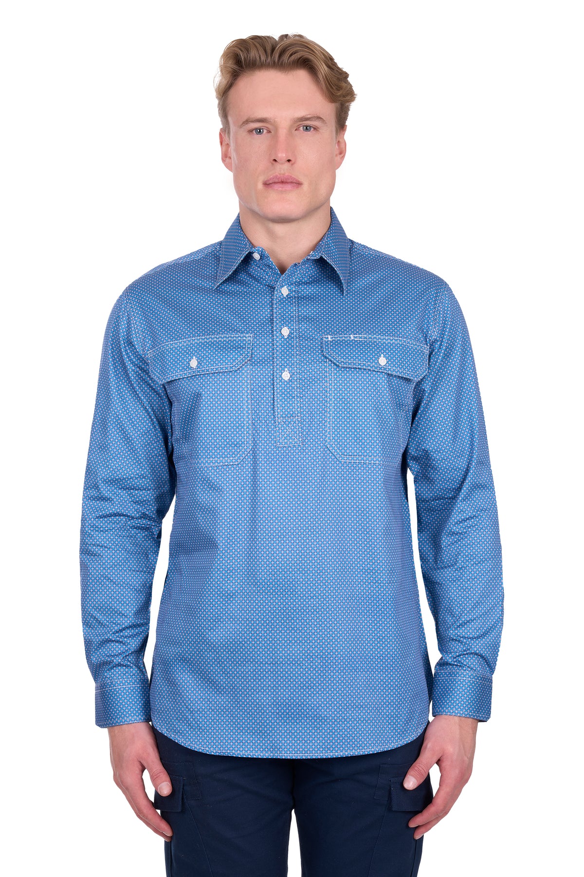 Hard Slog Mens Holden Half Button Long Sleeve Shirt | country Clothing - Mens Shirt | Saddleworld Ipswich