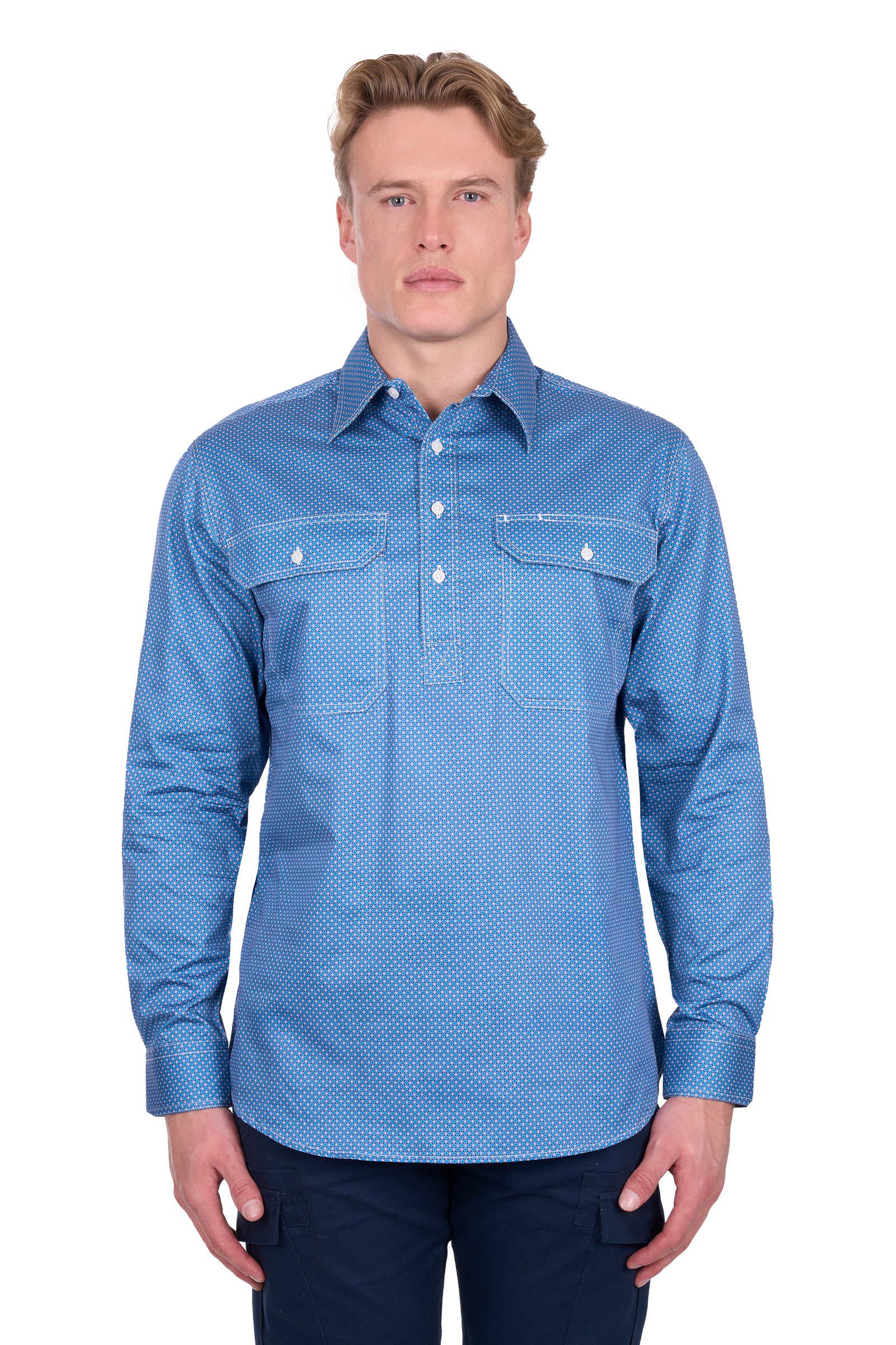 Hard Slog Mens Holden Half Button Long Sleeve Shirt