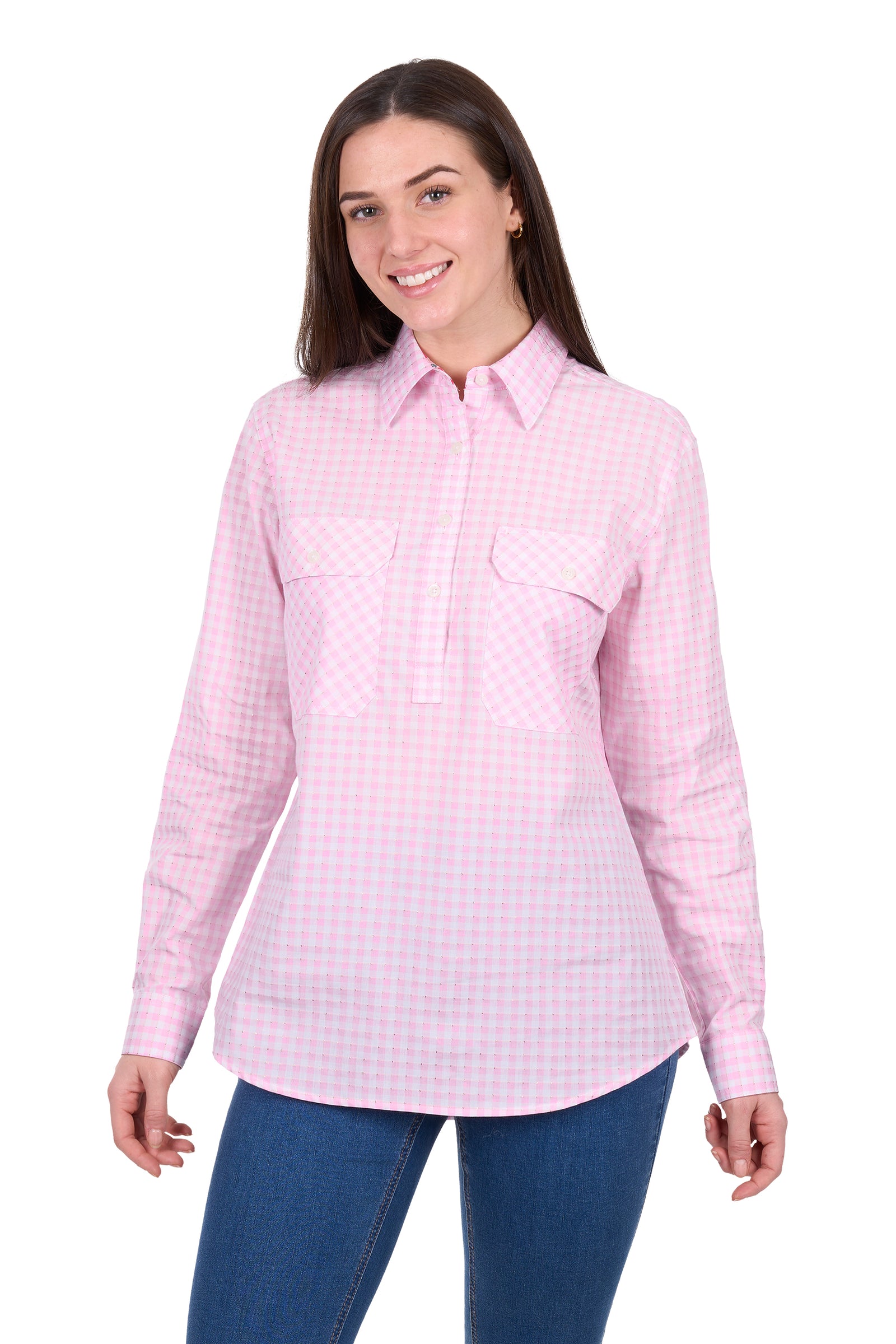 Hard Slog Wmns Clara Half Button Long Sleeve Shirt | Country Clothing - Ladies Shirt | Saddleworld Ipswich