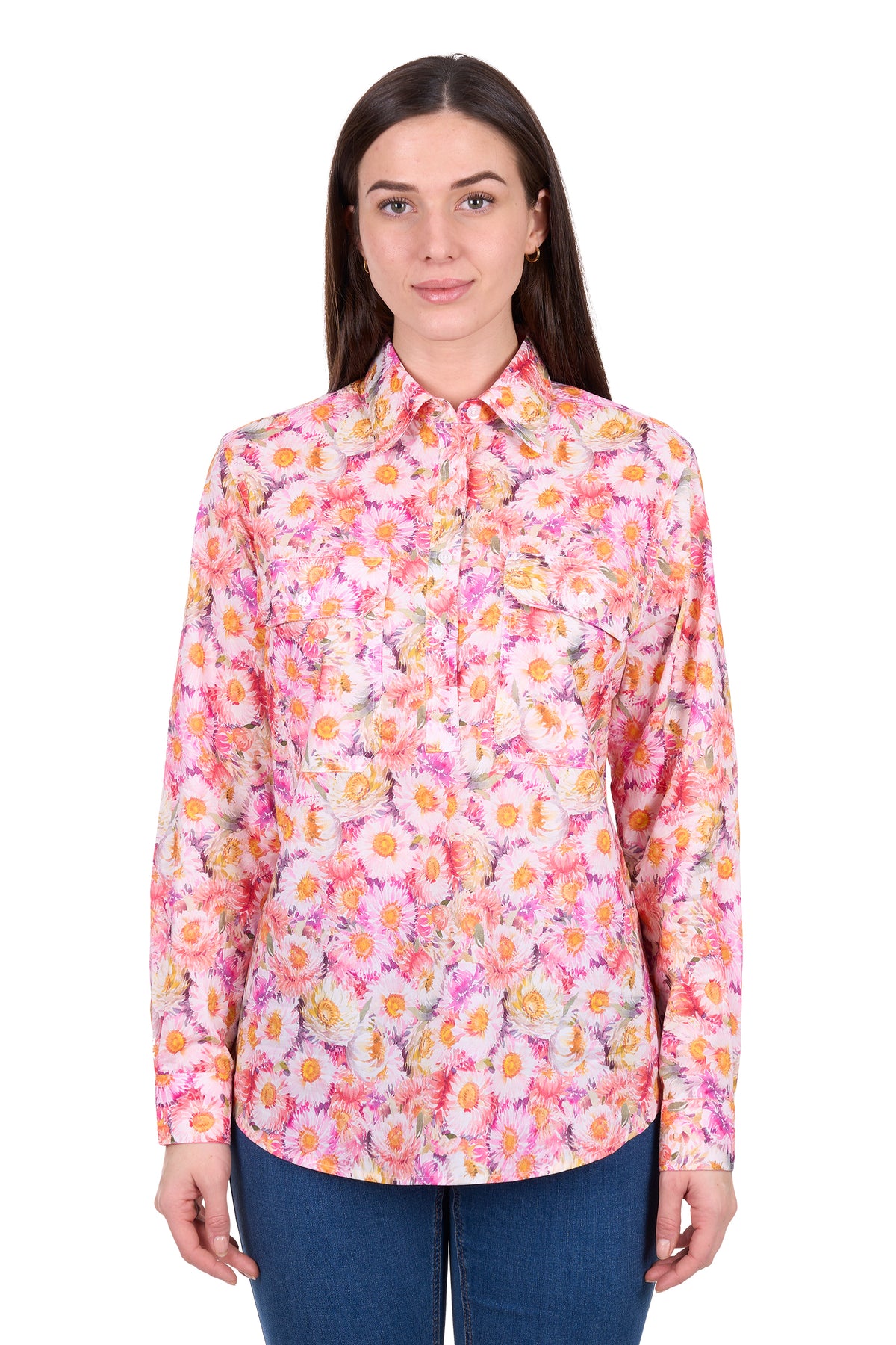 Hard Slog Wmns Samira Half Button Long Sleeve Shirt | Country Clothing - Ladies Shirt | Saddleworld Ipswich