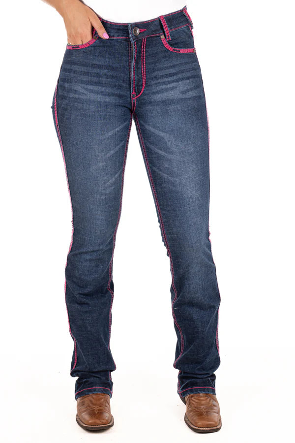 Hitchley and Harrow Ultra High Rise Jean - Hot Pink Stitch