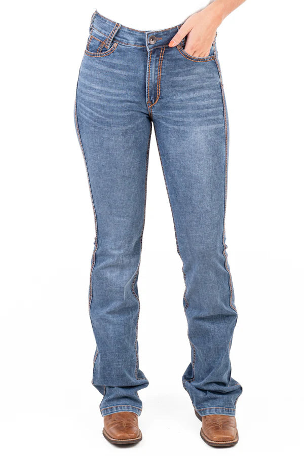 Hitchley and Harrow Ultra High Rise Massachusetts Deep Tan Stitch Jeans