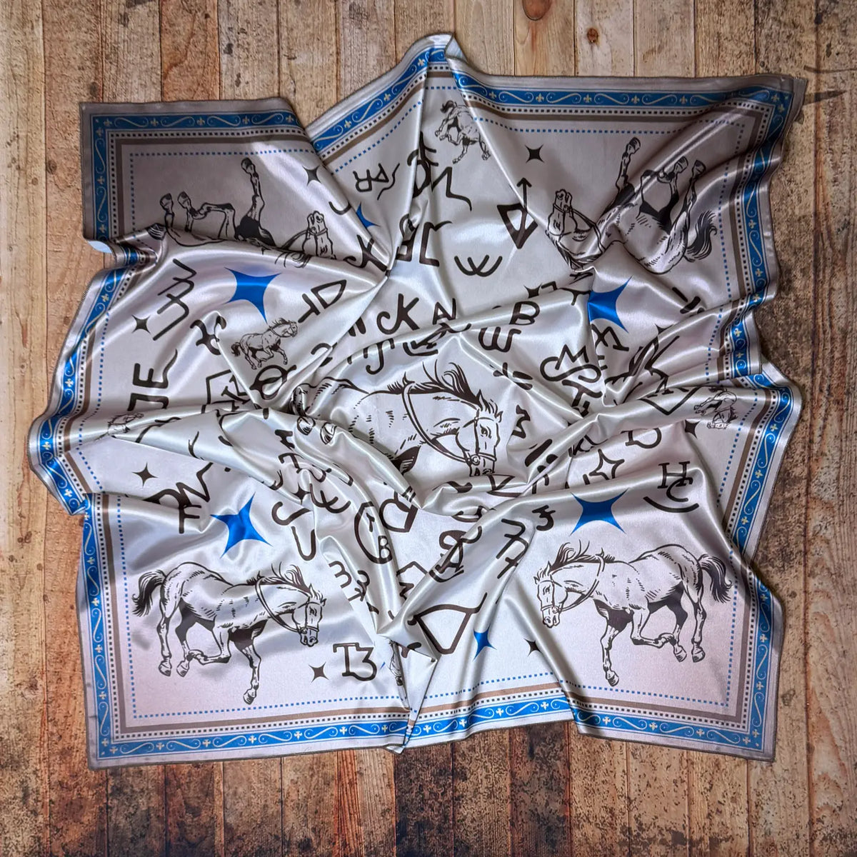 Horse Branding Print Silk Wild Rag | Country Clothing - Scarf | Saddleworld Ipswich