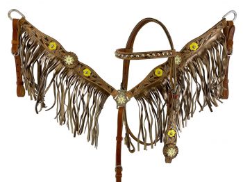 Showman Floral Accent Bridle and Breastplate Set with Fringe