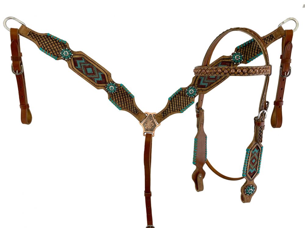 Showman Bridle and Breastplate Set with Southwest Beaded Inlay