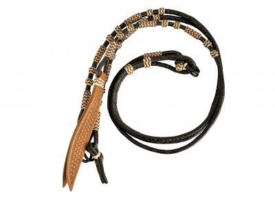 9' Braided Natural Rawhide Romal Reins With Leather Popper - Showman 027