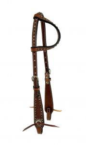 Showman Medium Oil Leather with Basket Weave Tooling and Silver Dots