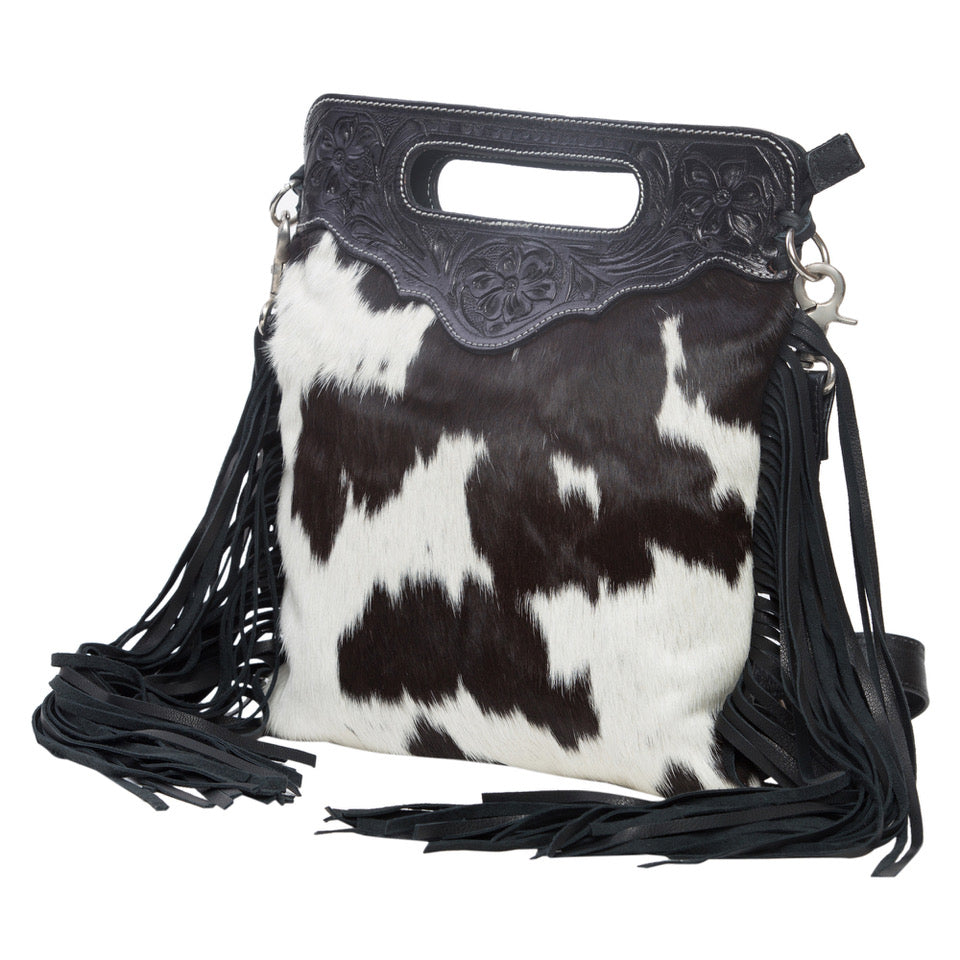 The Design Edge Cali Fringe Tooling Leather Sling Cowhide Bag