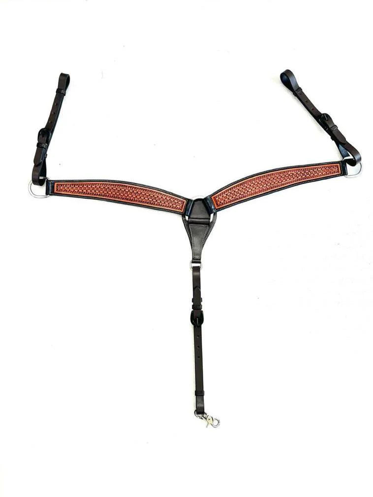 Smooth Like Cactus - The Virginian Leather Basket Tooled Breastplate with Turquoise Hardware