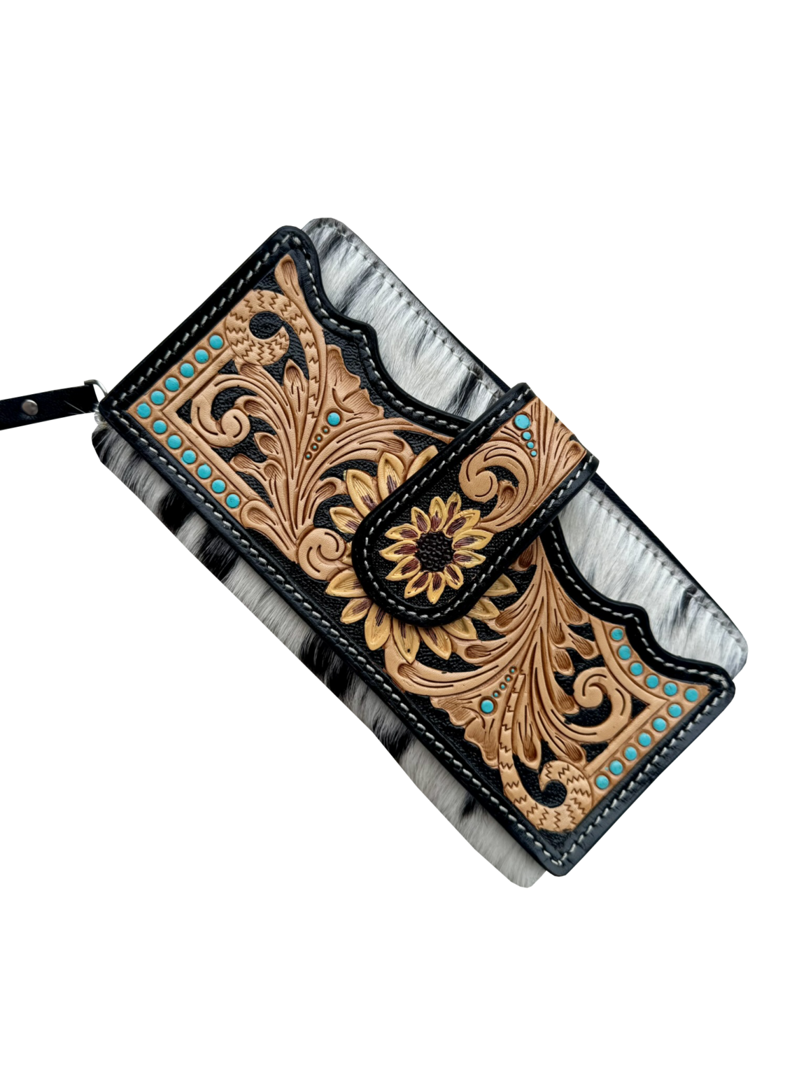The Design Edge Cowhide Sunflower Tooling Leather Zippered Wallet