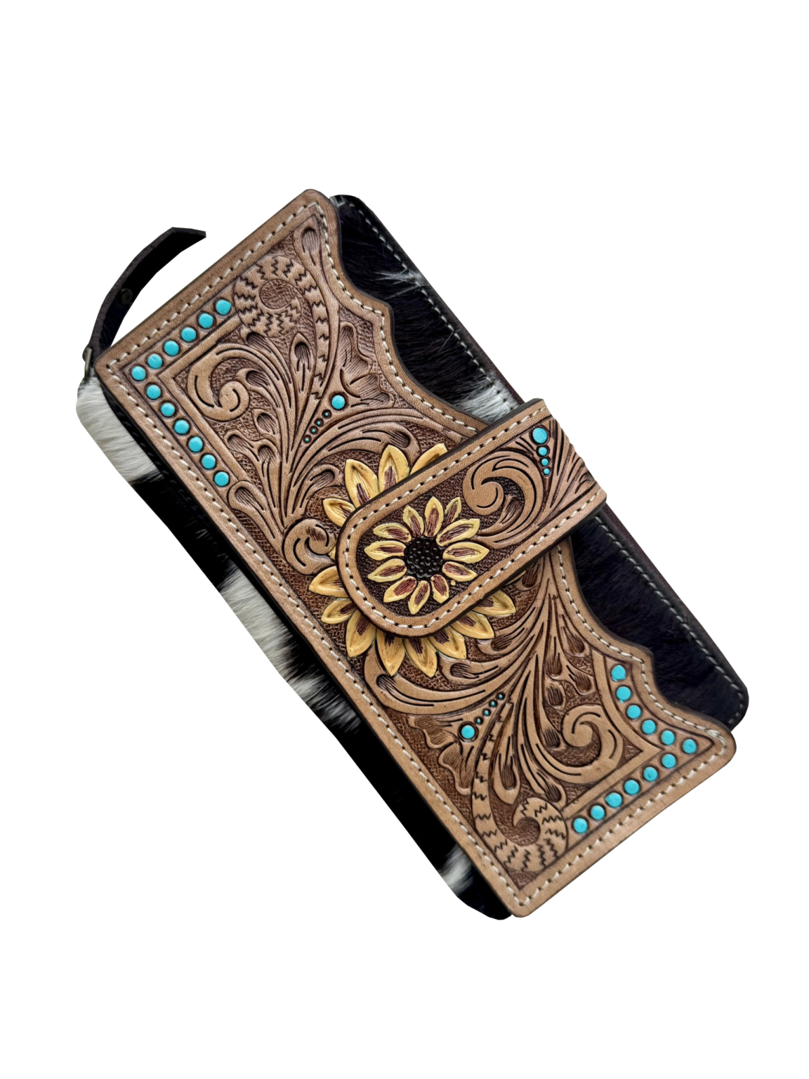 The Design Edge Cowhide Sunflower Tooling Leather Zippered Wallet