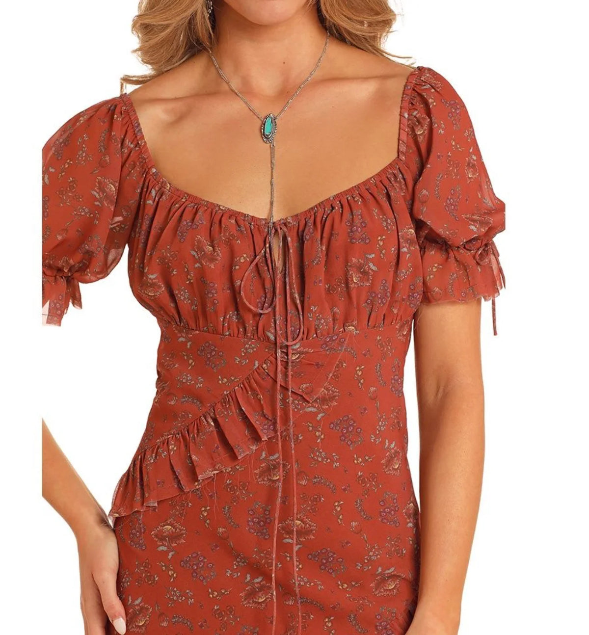 Panhandle Ladies Rust Ruffled Dress