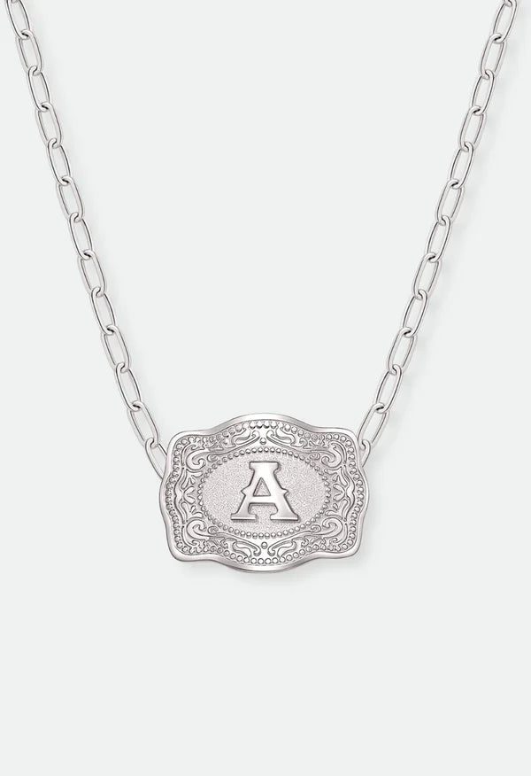 Spur West Mini Belt Buckle Necklace - Silver - Paper Clip Chain