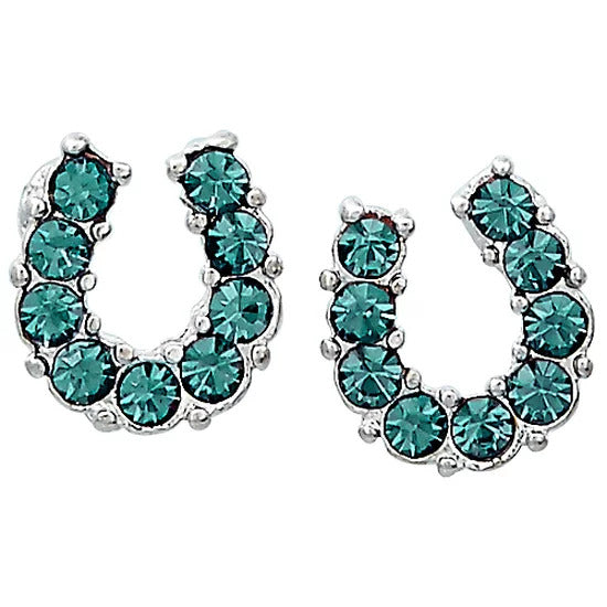 Earrings Aqua Rhinestone Horse Shoe