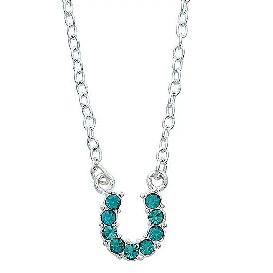 Necklace Aqua Colour Rhinestone Horse Shoe