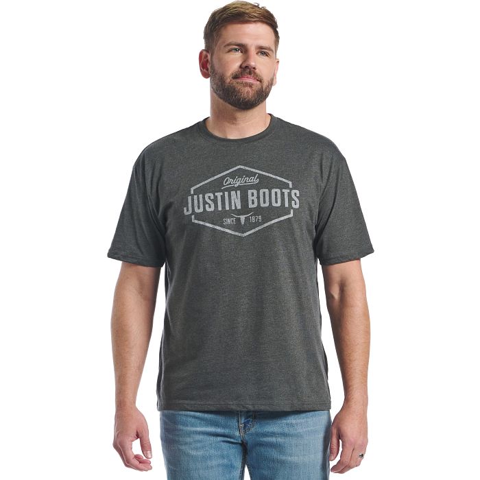 Justin Mens Hexagon Outline Tee Heather Charcoal