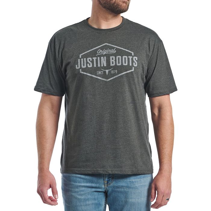 Justin Mens Hexagon Outline Tee Heather Charcoal