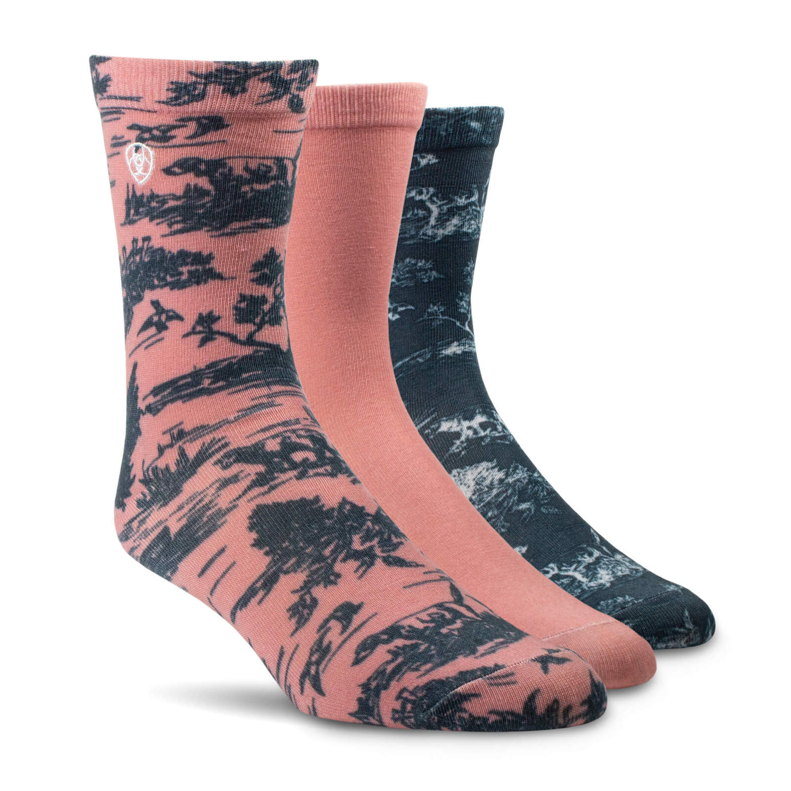 Ariat Wmns Novelty Crew Socks Ash Rose Toile