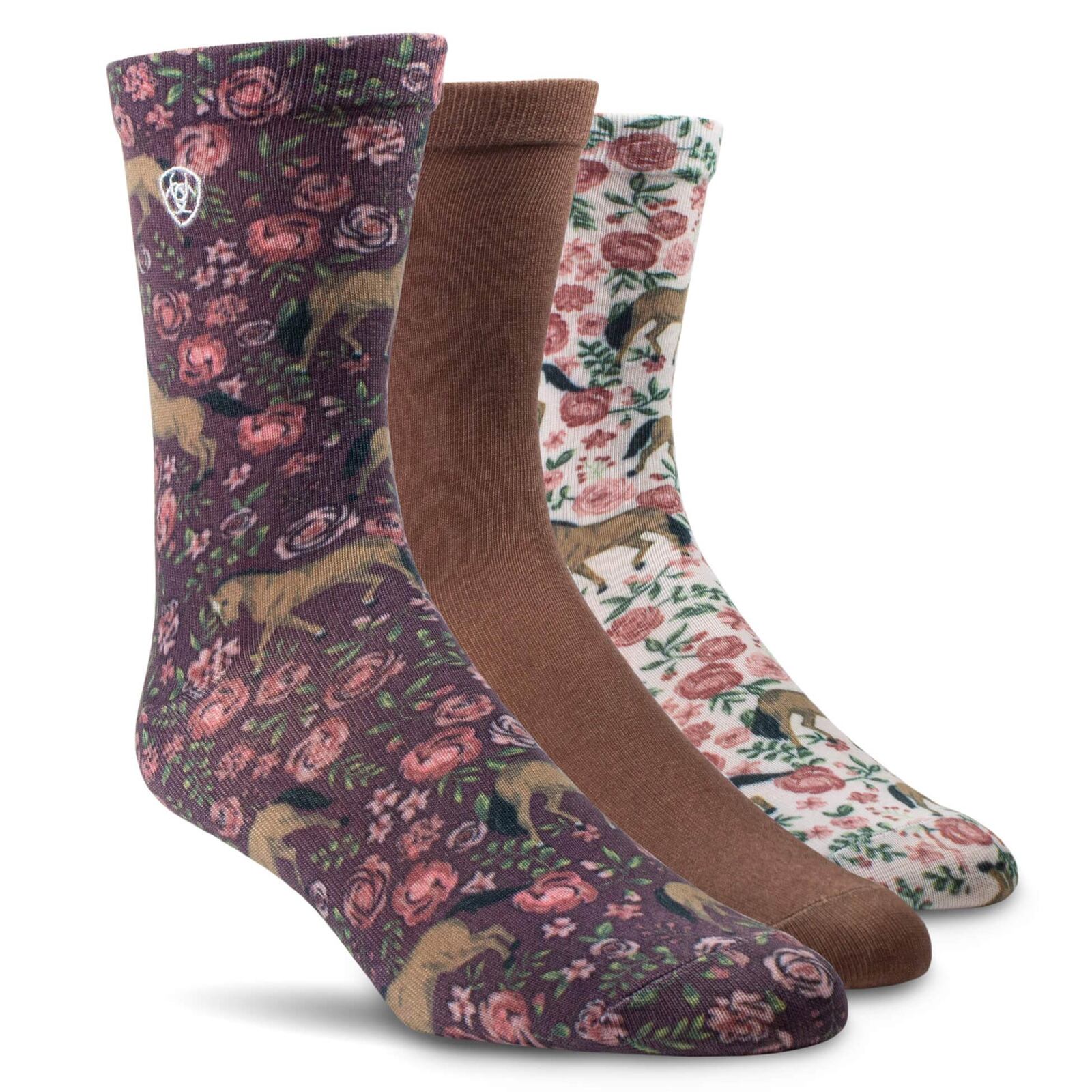 Ariat Wmns Novelty Crew Socks Windsor Wine Floral Horse