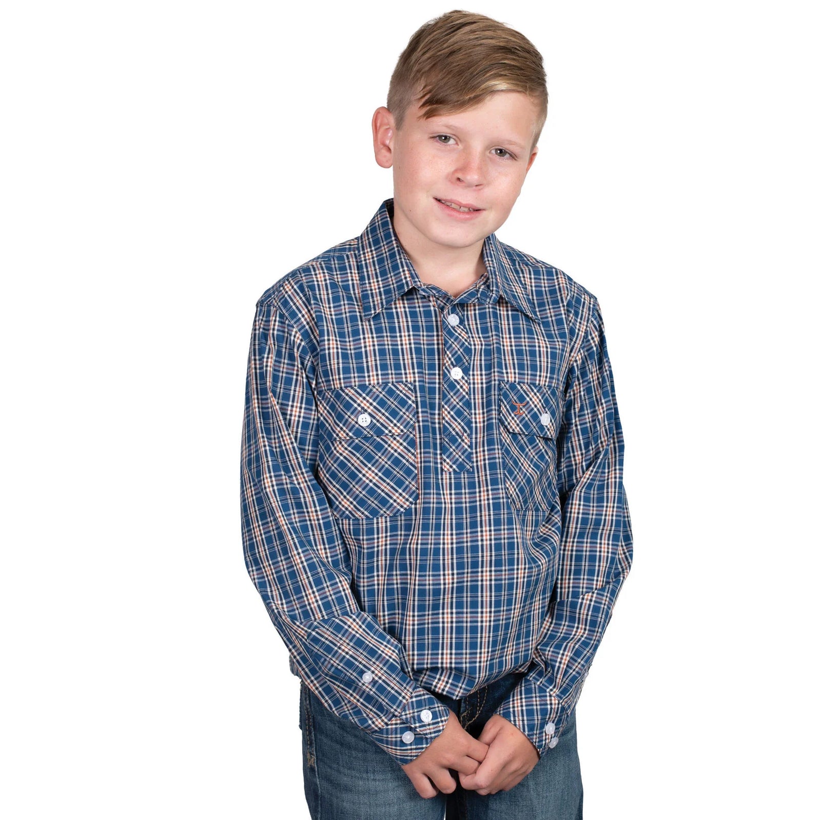 Just Country Boys Brayden Half Button Print Workshirt | Country Clothing - Childrens Clothing | Saddleworld Ipswich