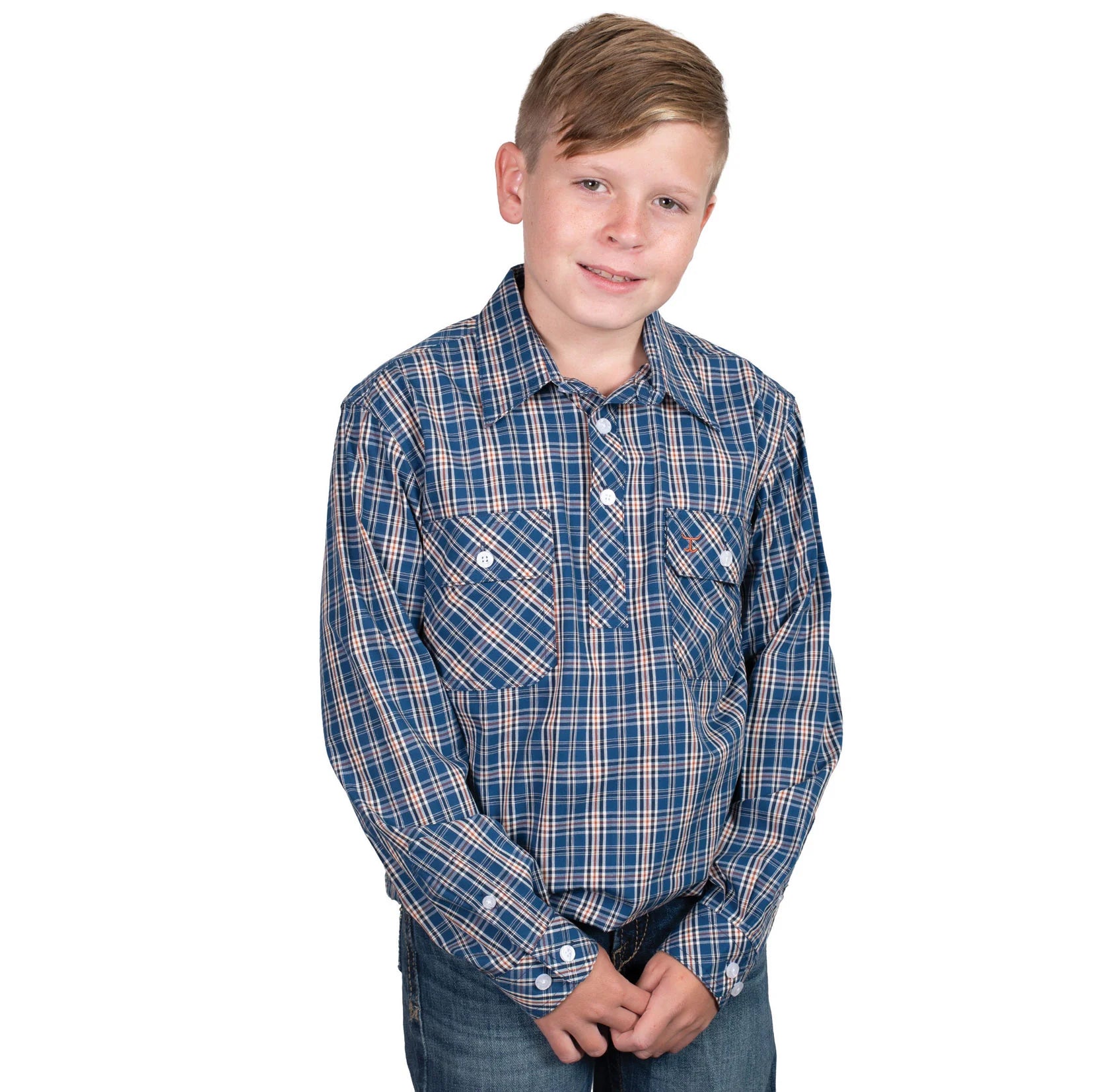 Just Country Boys Brayden Half Button Print Workshirt | Country Clothing - Childrens Clothing | Saddleworld Ipswich