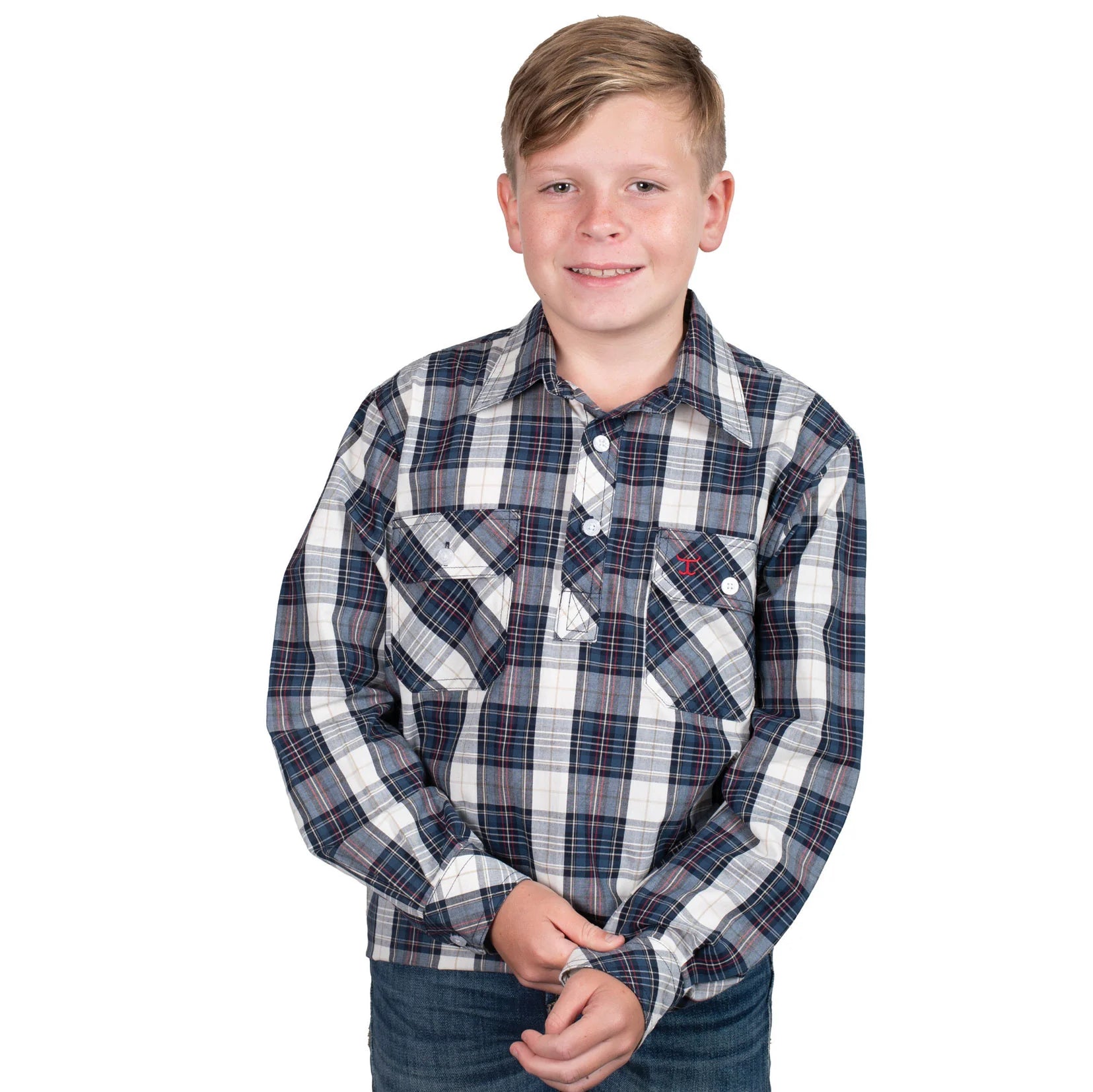Just Country Boys Brayden Half Button Print Workshirt | Country Clothing - Childrens Clothing | Saddleworld Ipswich