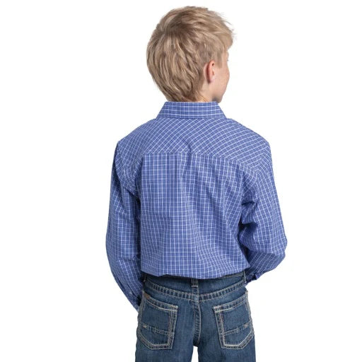 Just Country Bys Brayden Half Button Print Workshirt Ultramarine Blue and White Mini Check