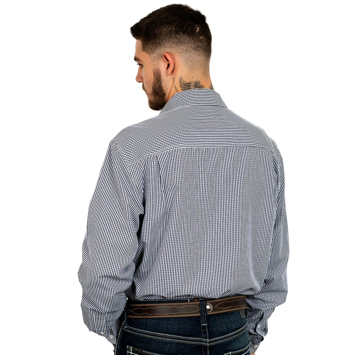 Just Country Mns Austin Full Button Print Workshirt Navy Mini Check