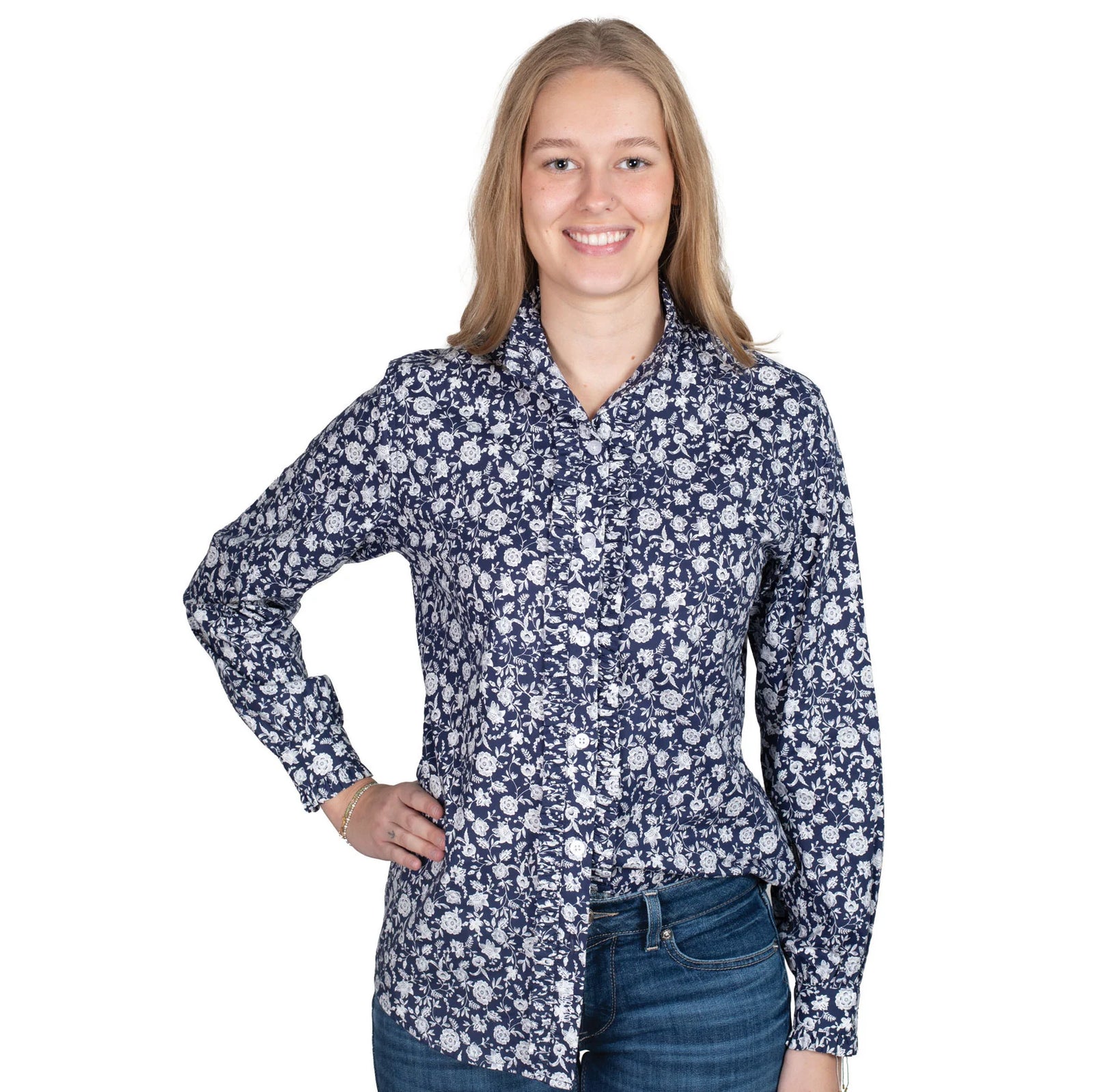 Just Country Wmns Abbey Frill Full Button Print | Country Clothing - Ladies Shirts | Saddleworld Ipswich
