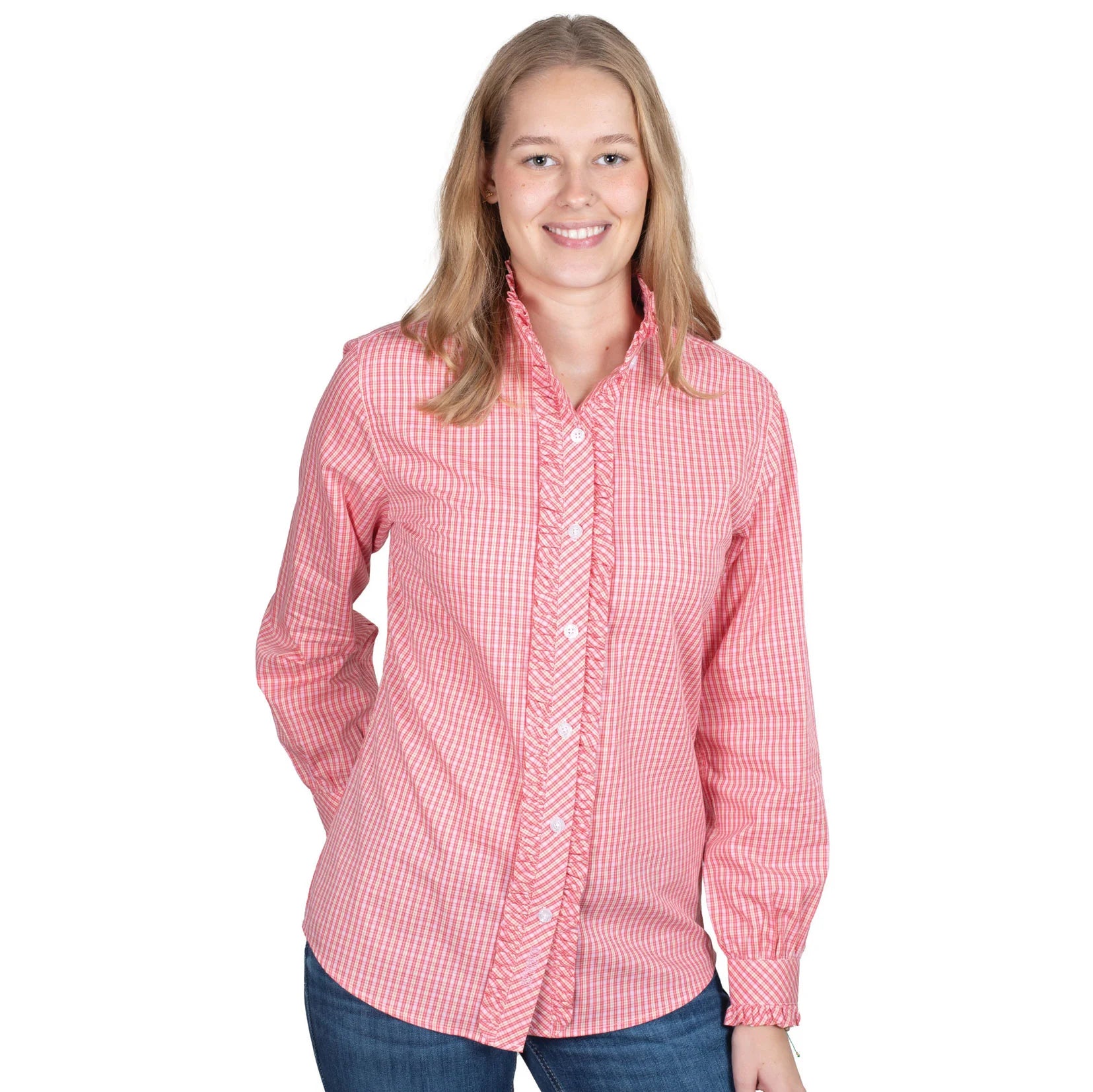 Just Country Wmns Abbey Frills Full Button Print | Country Clothing - Ladies Shirts | Saddleworld Ipswich