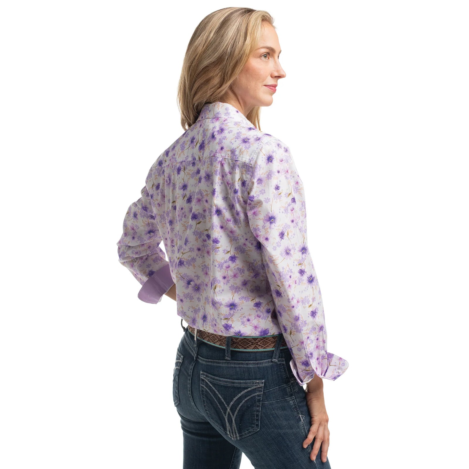 Just Country Wmns Abbey Full Button Print Workshirt Purple and White Wildflowers/Orchid | Country Clothing - Ladies Shirts | Saddleworld Ipswich