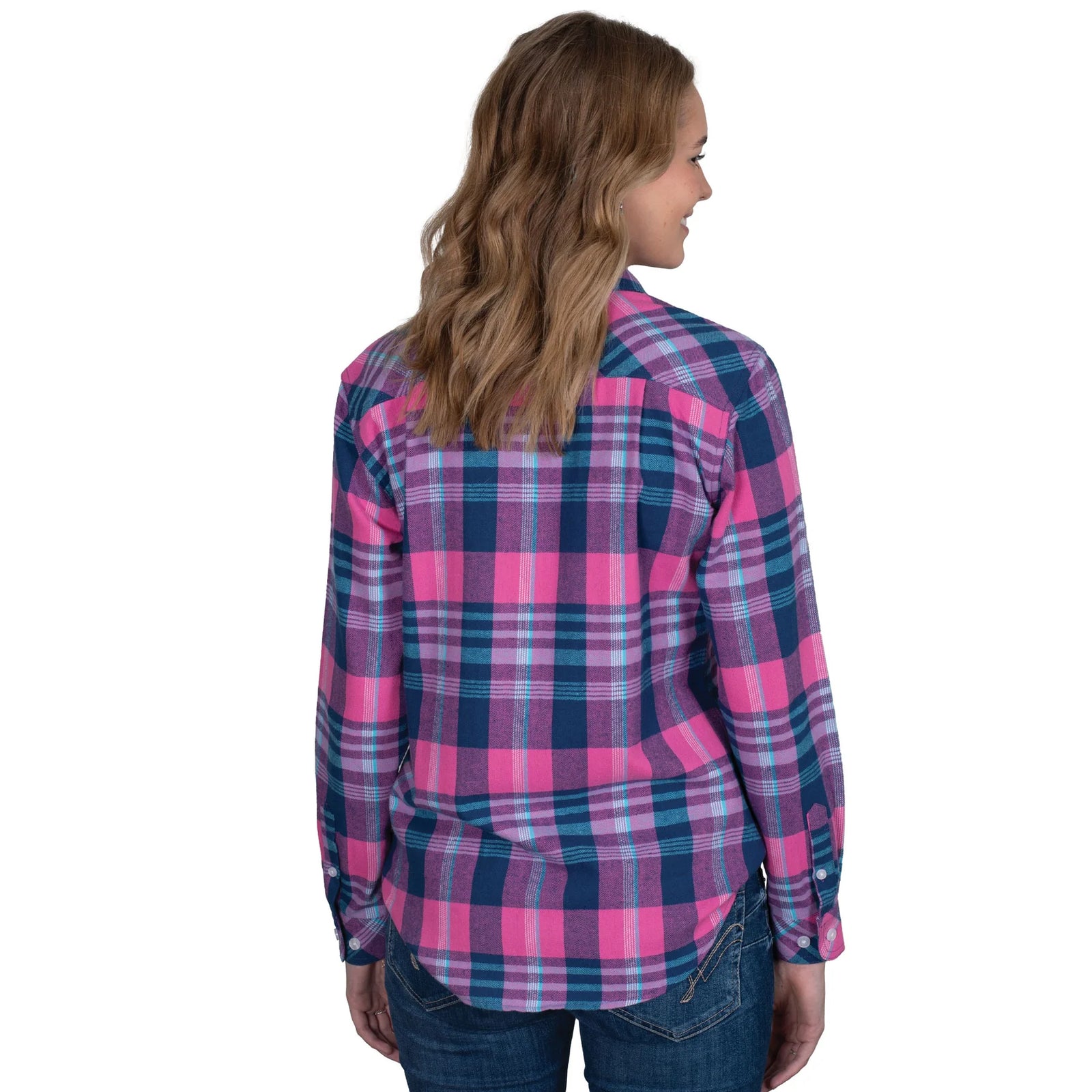Just Country Wmns Brooke Workshirt Flannel Hot Pink/Navy/Sky Blue