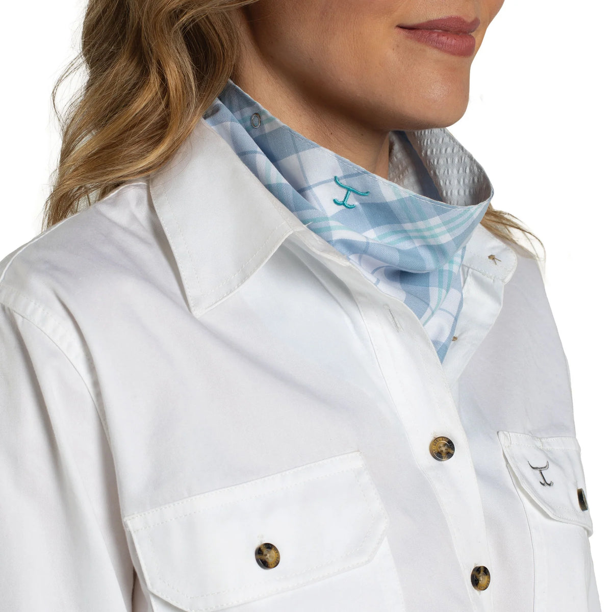 Just Country Wmns Carlee Double Sided Scarf Bluebell and White Plaid/Arctic Ice | Neck Scarf | Saddleworld Ipswich